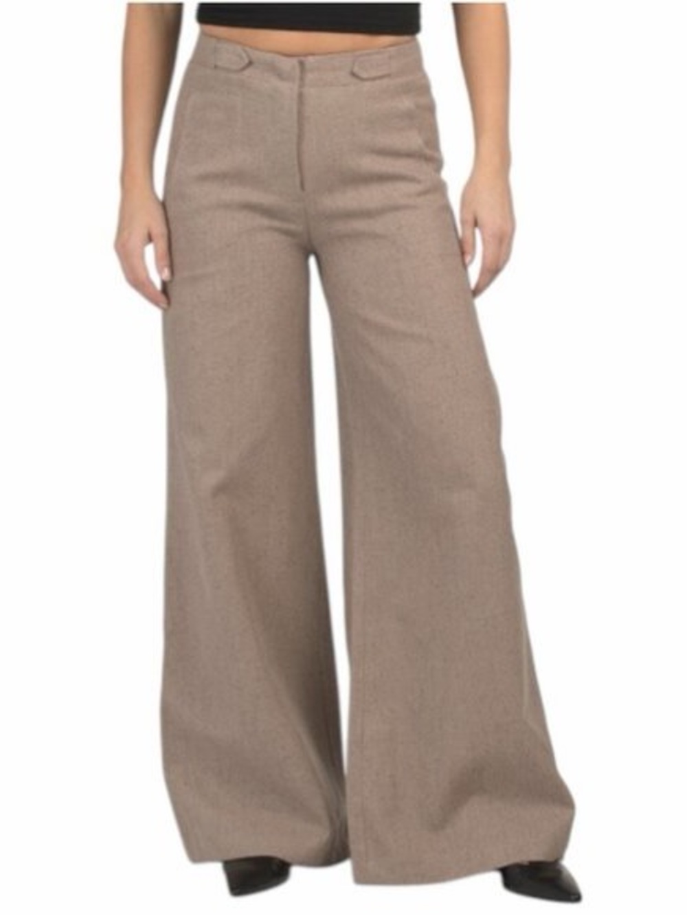 Torn by Ronny Kobo Wide Leg High-Waist Linen Blend Bernard Pant in Brown Sand XS